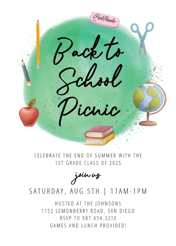 Grass and supplies - back to school invitation